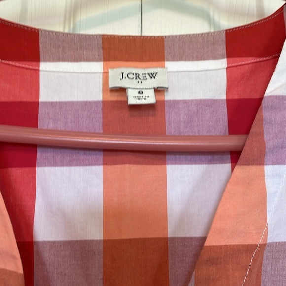 NWOT J.CREW Sz 8 cotton plaid belted V neck side zipper pockets knee length - Picture 4 of 12